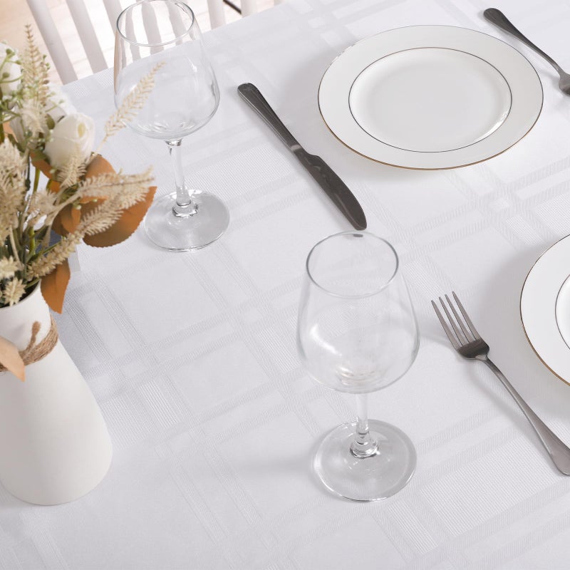 JUCFHY Soild Plaid Jacquard Christmas Table Cloth Elegance Wrinkle Resistant Contemporary Woven Decorative Tablecloths, Spillproof Soil Resistant Holiday Table Cover, 60 X 120, White - Image 2